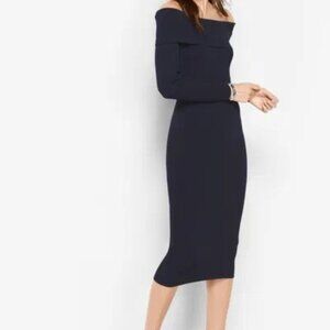 Michael Kors Navy Blue Ribbed Knit Off-Shoulder Dress | Size M
